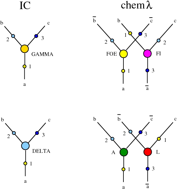 translation between IC and chemlambda nodes